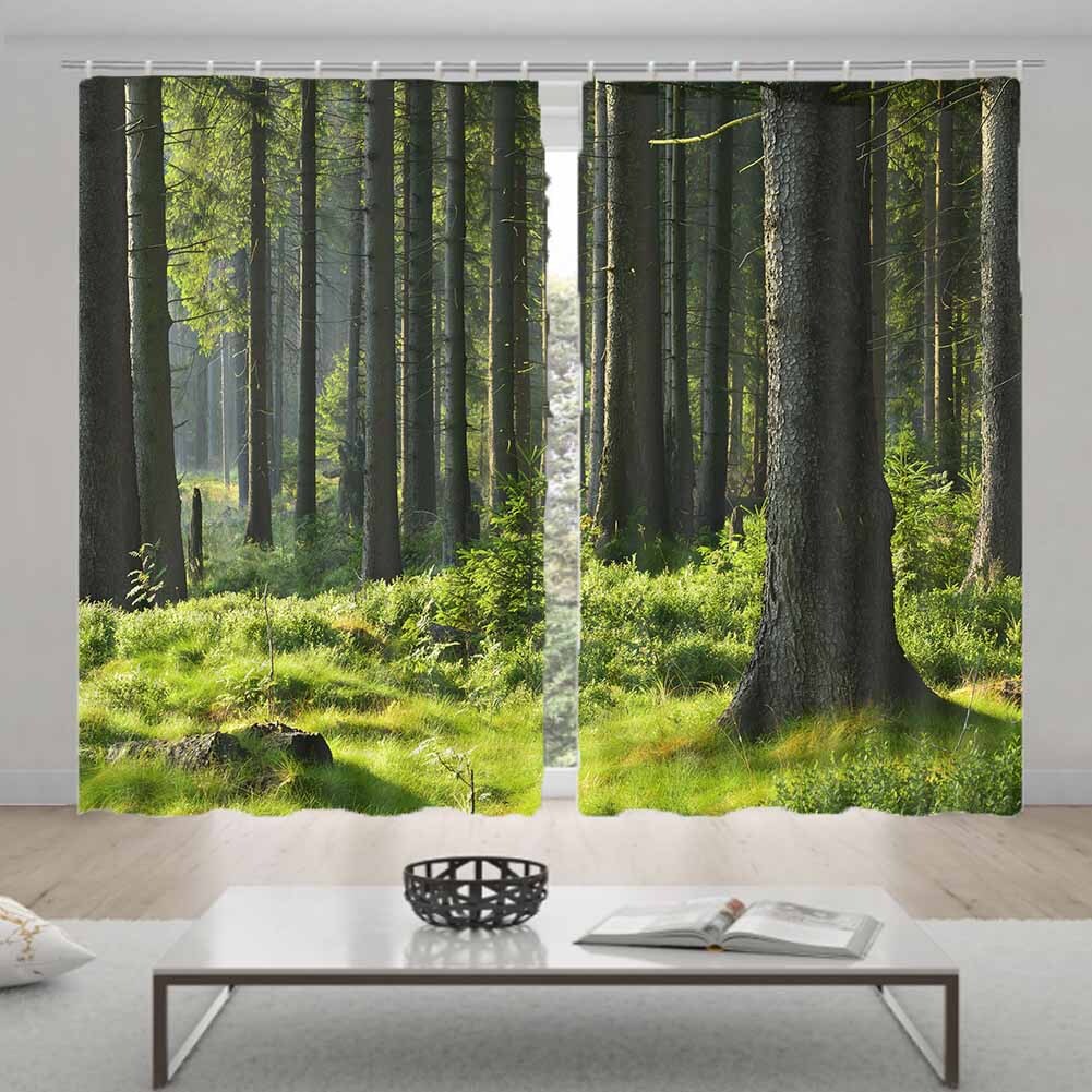 Trees In The Forest 3D Blockout Photo Print Curtain Fabric Curtains Window