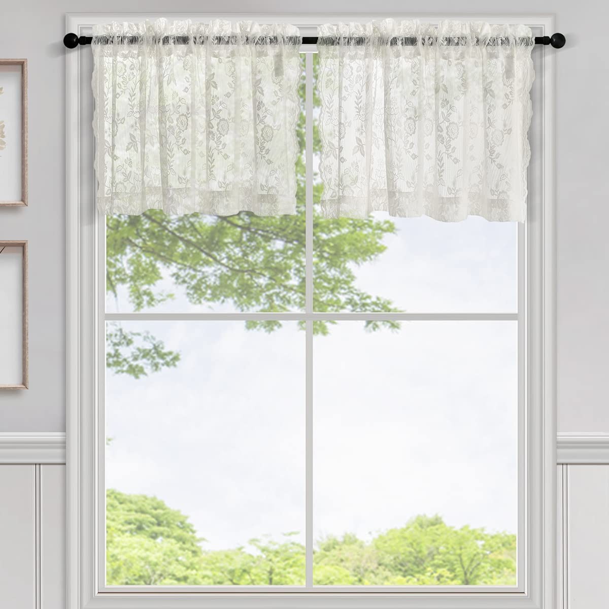 Vintage Lace Valance for Windows, Country Rustic Floral Embroidered Sheer Lac…