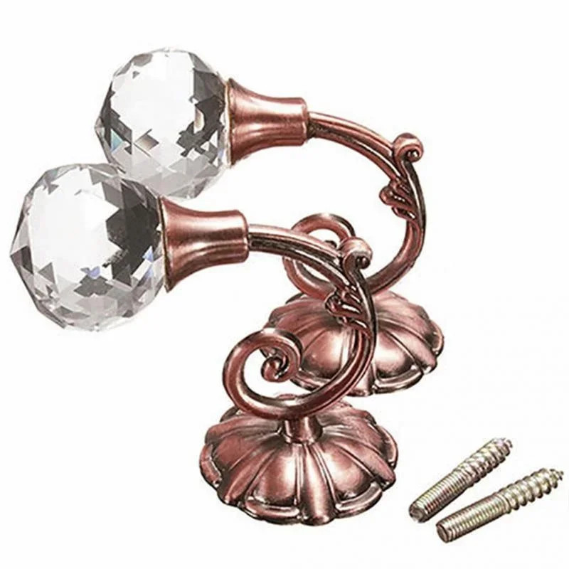2pcs Metal Crystal Glass Curtain Holdback Wall Tie Back Hooks Hanger Holder Wind