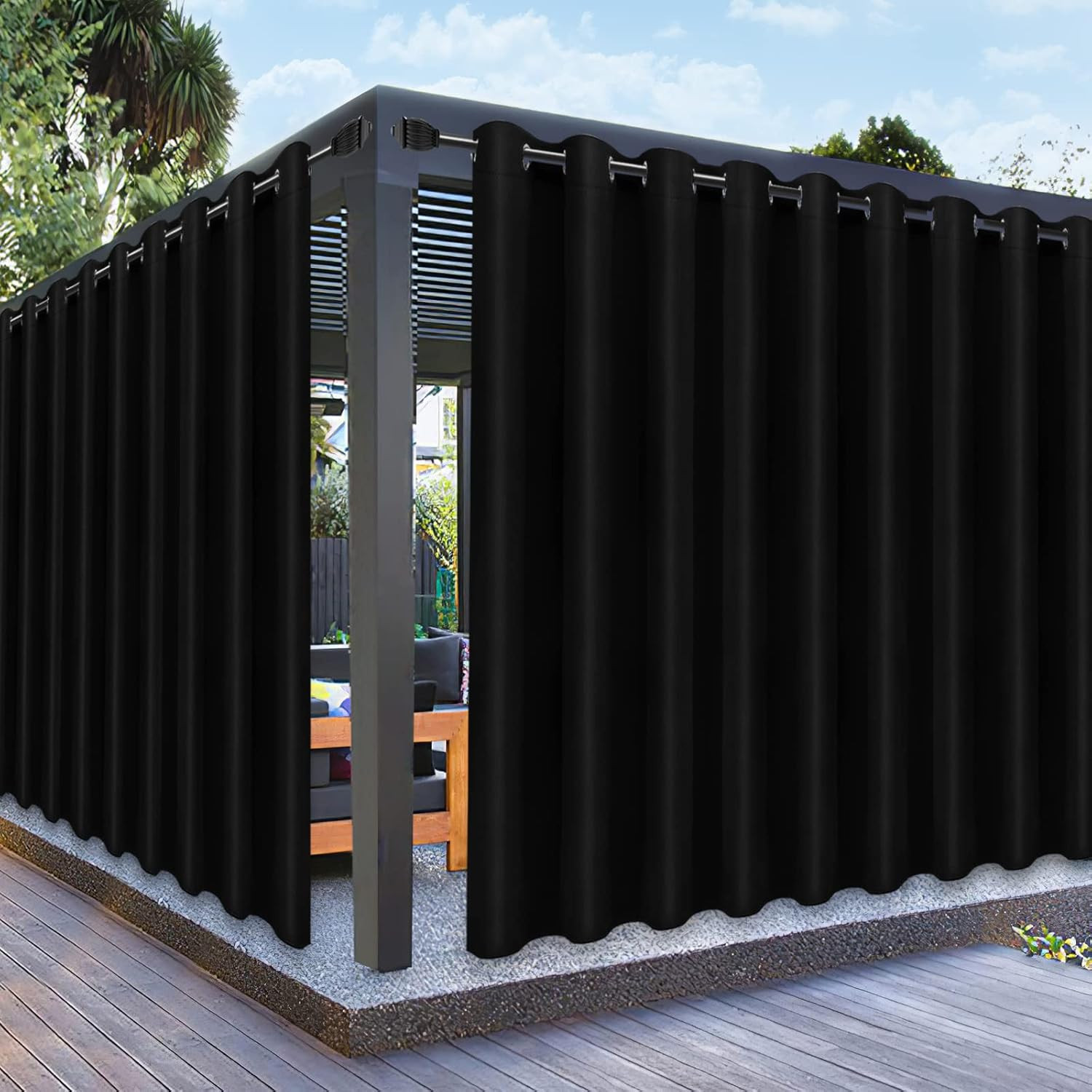 Waterproof Outdoor Curtains for Patio, UV Resistant, 150×95 Inch, Black