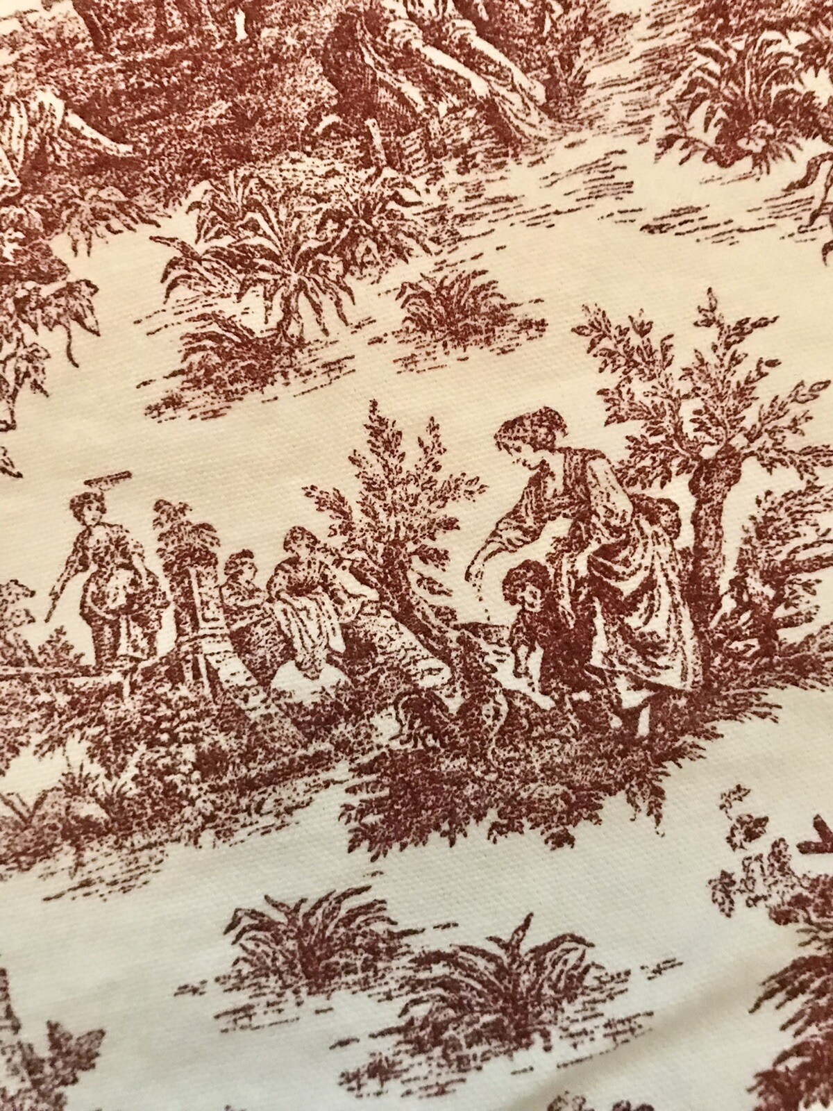 RED & IVORY 100% COTTON FRENCH TOILE 130”x16” LINED CURTAIN VALANCE