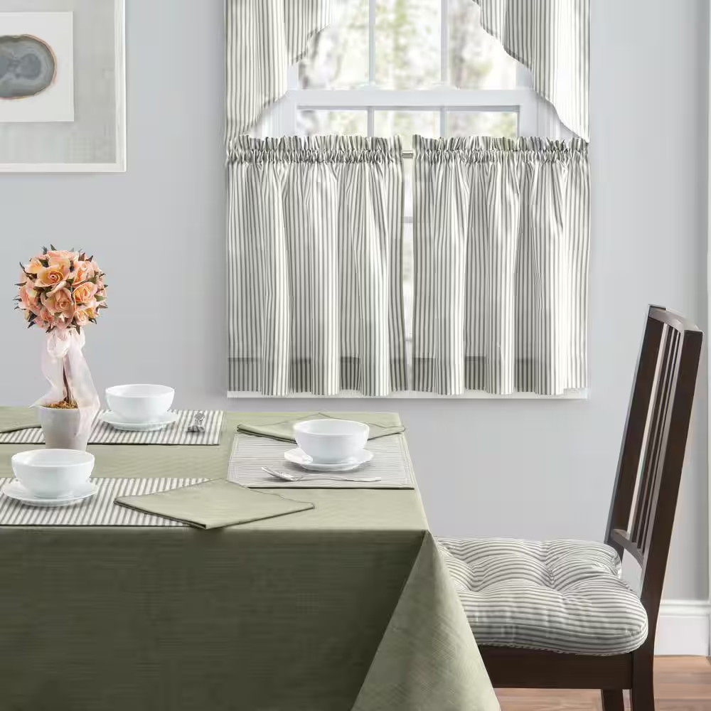 Sage Striped Rod Pocket Light Filtering Curtain – 56 In. W X 36 In. L (Set of 2)
