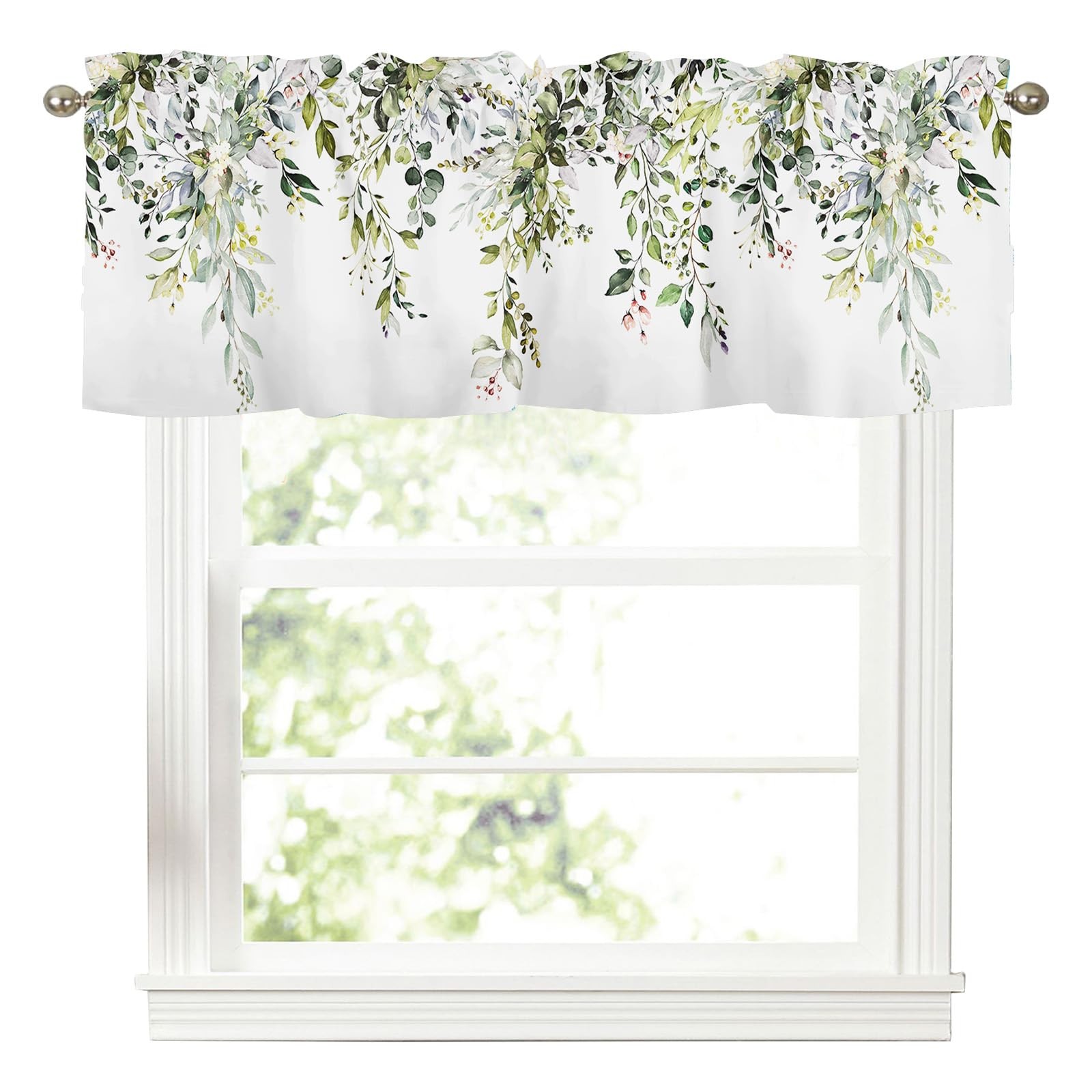 Sage Green Leaf Kithen Curtains Valances for Windows Spring Summer Eucalyptus Le