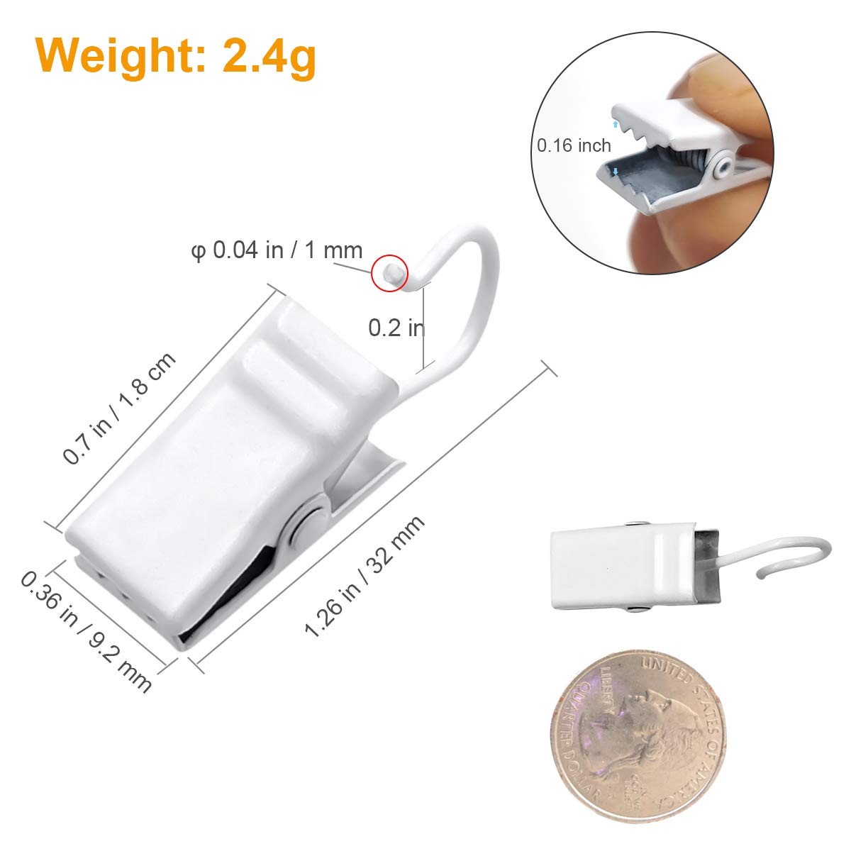 White Curtain Clips Hooks – 100 Pack Small Stainless Steel Metal String Party…