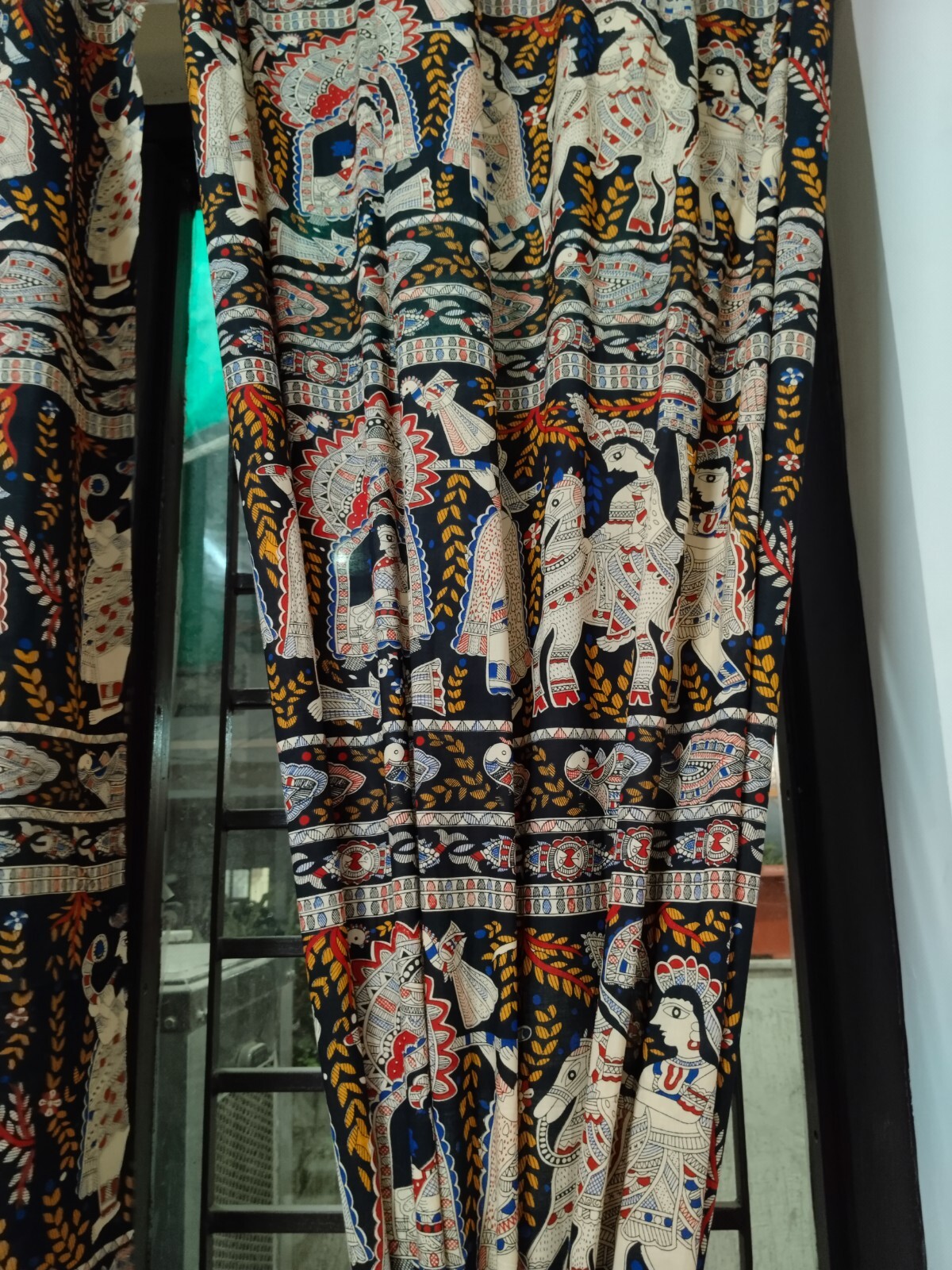 black, madhubani block print luxury cutains, boho curtains bagru print