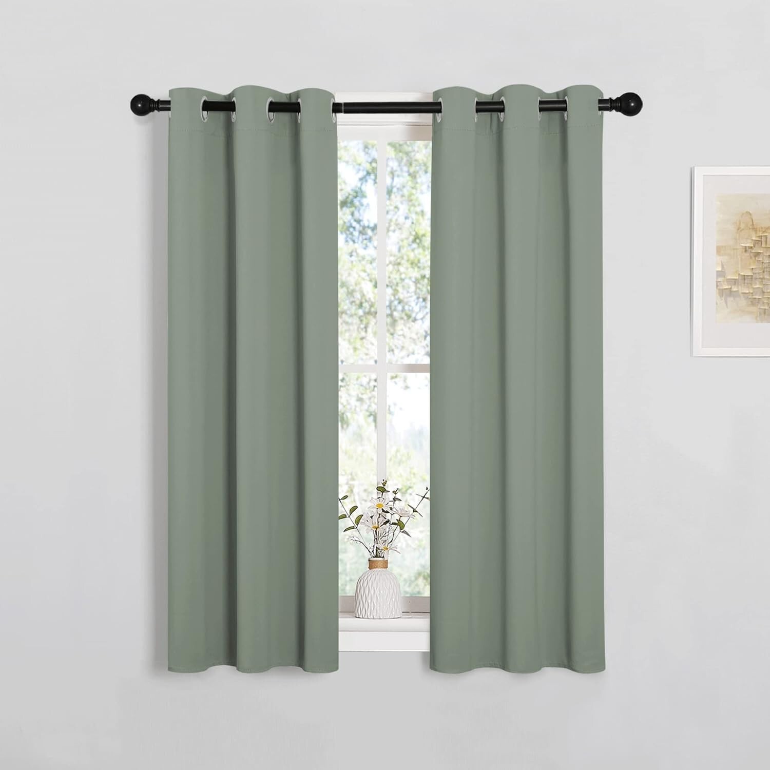 2PCS Greyish Green 40″L x 29″W Protection Privacy Darkening Curtains For Bedroom