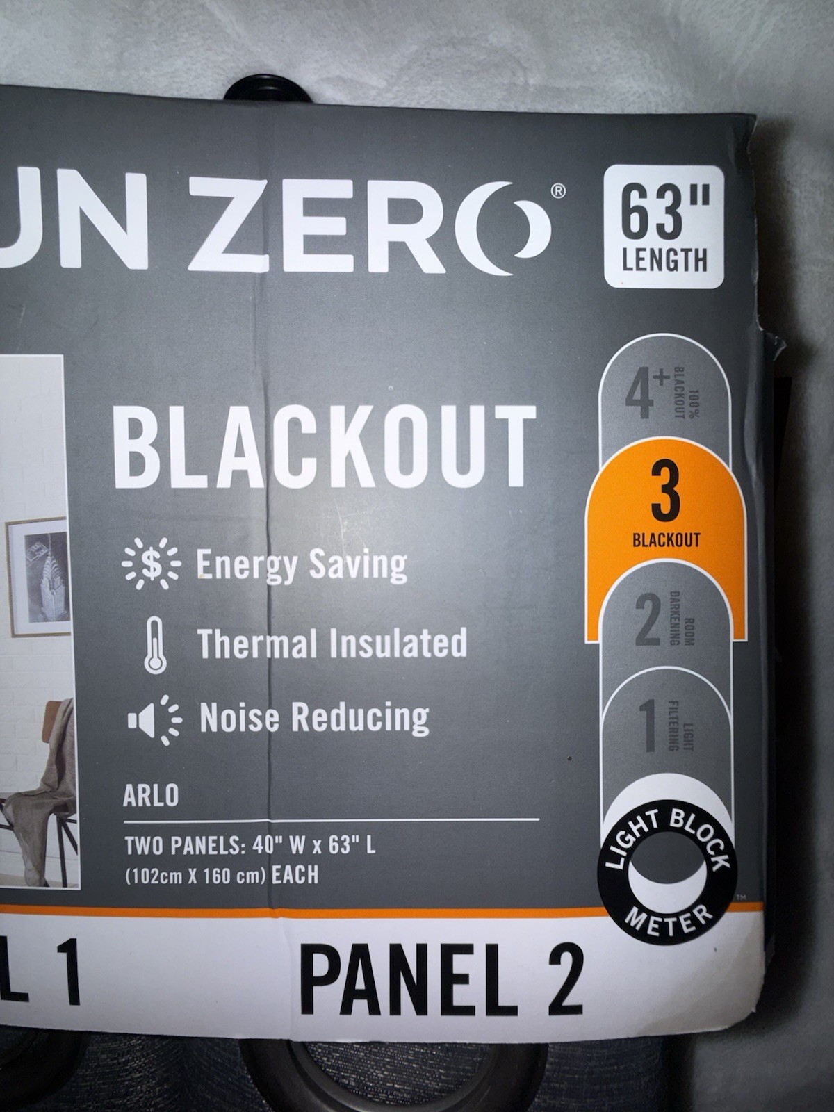 Sun Zero Arlo Textured BLACKOUT Grey Curtains Panel 2 pack 40” W x 63”L