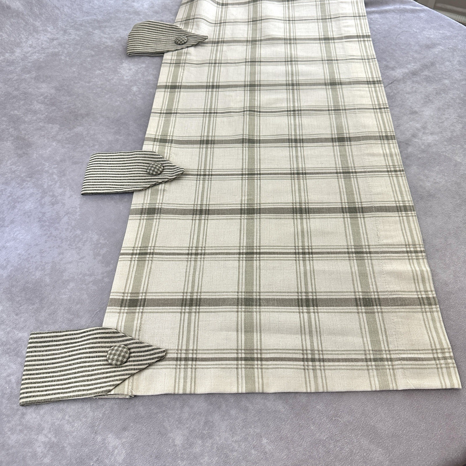 VTG Waverly Plaid Pointed Tab Valance Sage Green Taupe Cream 18×51 Farmhouse EUC