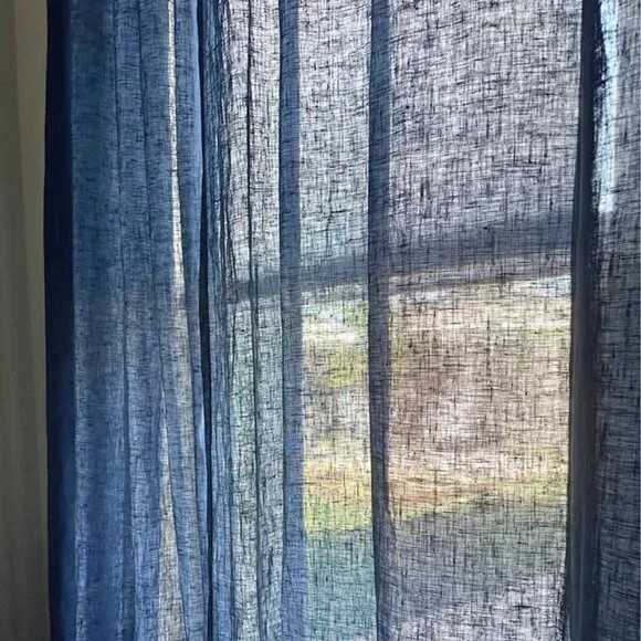 Unbranded 48W x 82L Navy Linen Blend Drapes. Set of 2
