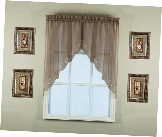 , Emelia Embroidery Sheer Swag 38″, 59″ Swag Pair 59″W x 38″L (Pack of 1) Taupe