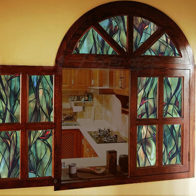 3D Orchid Stained Window Films Static Cling Glass Sticker Privacy Home Decor