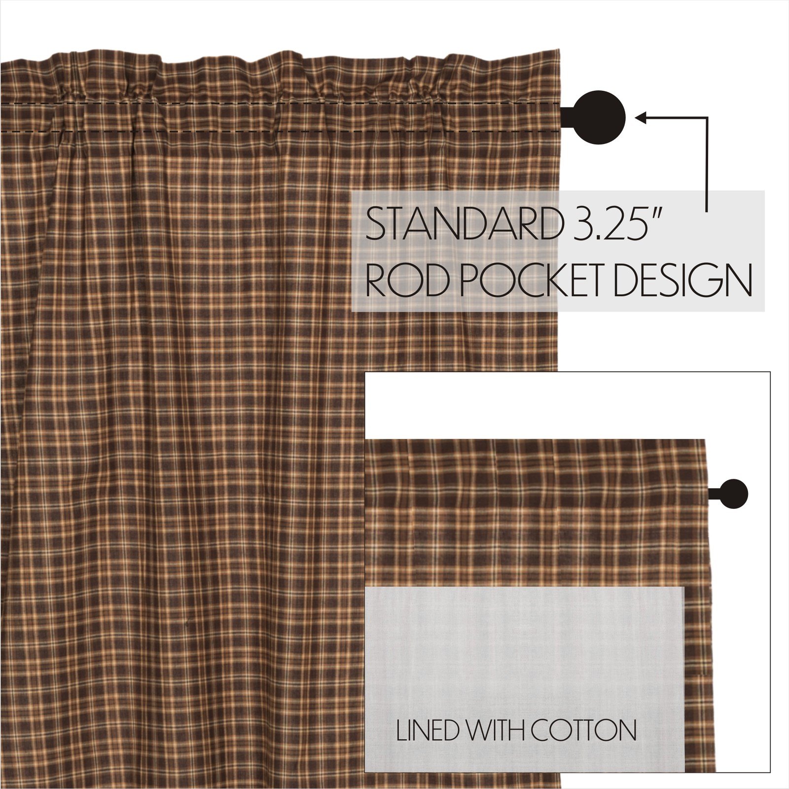 Rustic 63″x36″ Panel Pair Brown Rod Pocket Prescott Window Curtains VHC Brands
