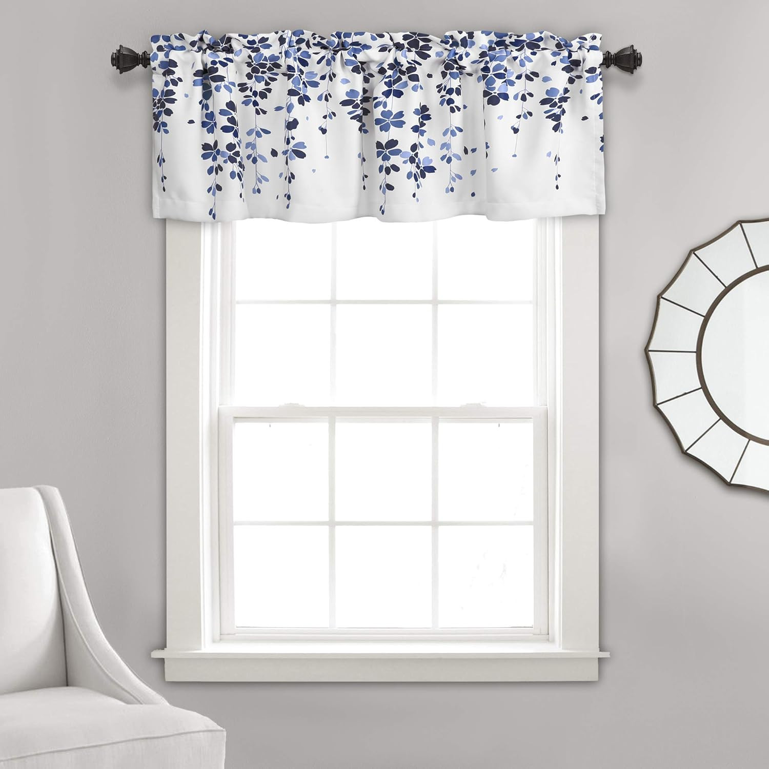 Weeping Flower Room Darkening Valance Curtain 52″ W X 18″ L + 2″ Header White &