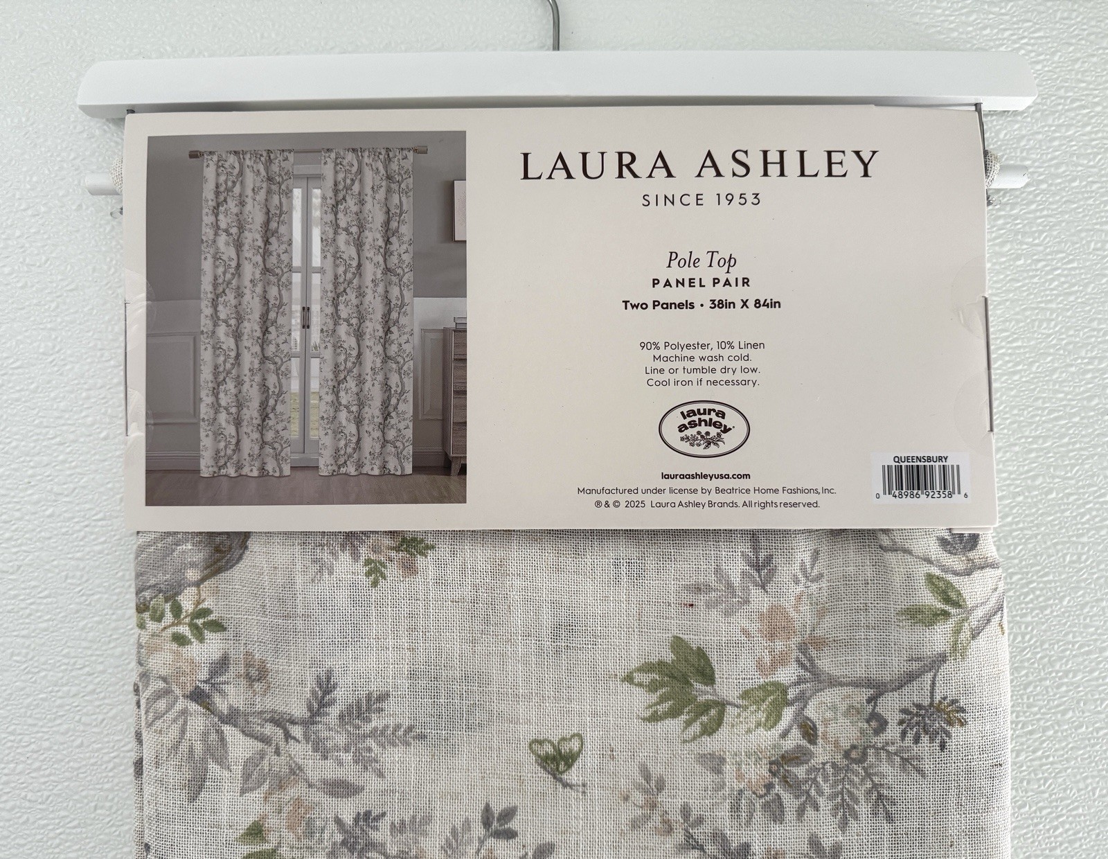 Laura Ashley Window Curtains 2 Panels 38 x 84″ Linen Khaki Gray Cream Pole Top