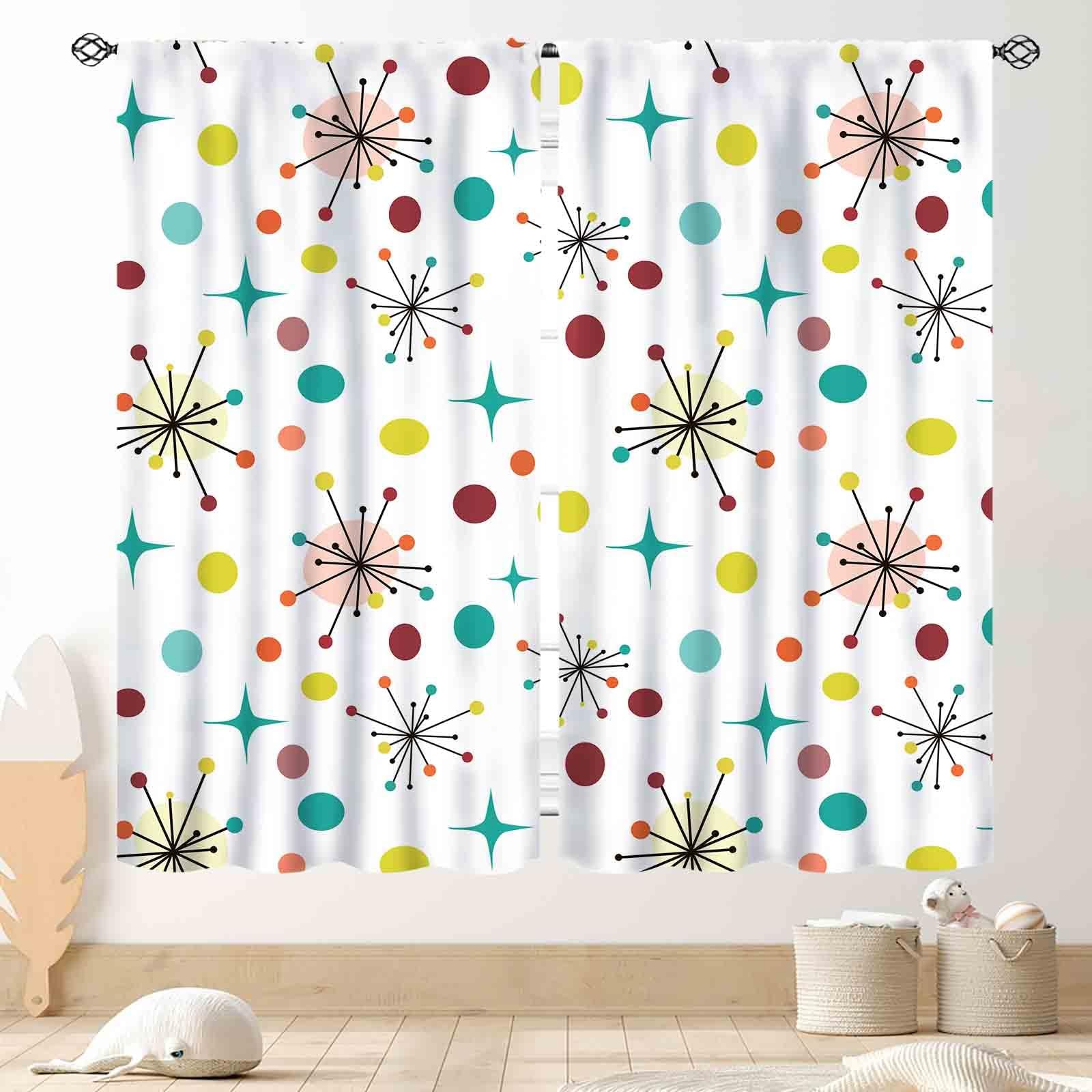 Mid Century Modern Curtains, Geometric Atomic Abstract Iconic Pattern 1950s 1…