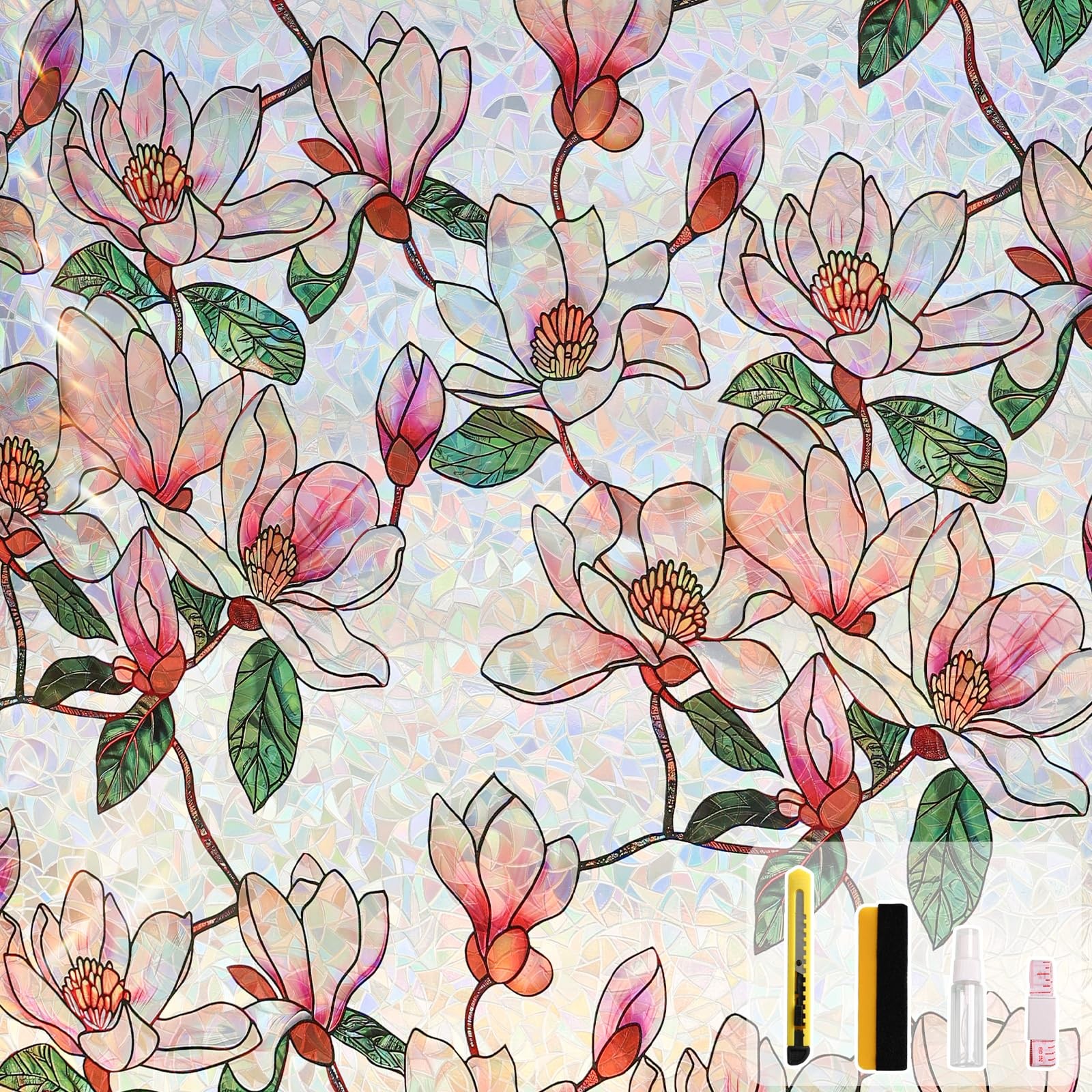 Window Privacy Film, Stained Glass Sticker Floral Window Clings, Decorative S…