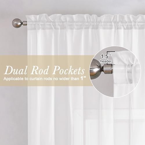 Aiyufneg Sheer Window Valance Curtains, Light 40″W x 14″L (Pack of 2) White