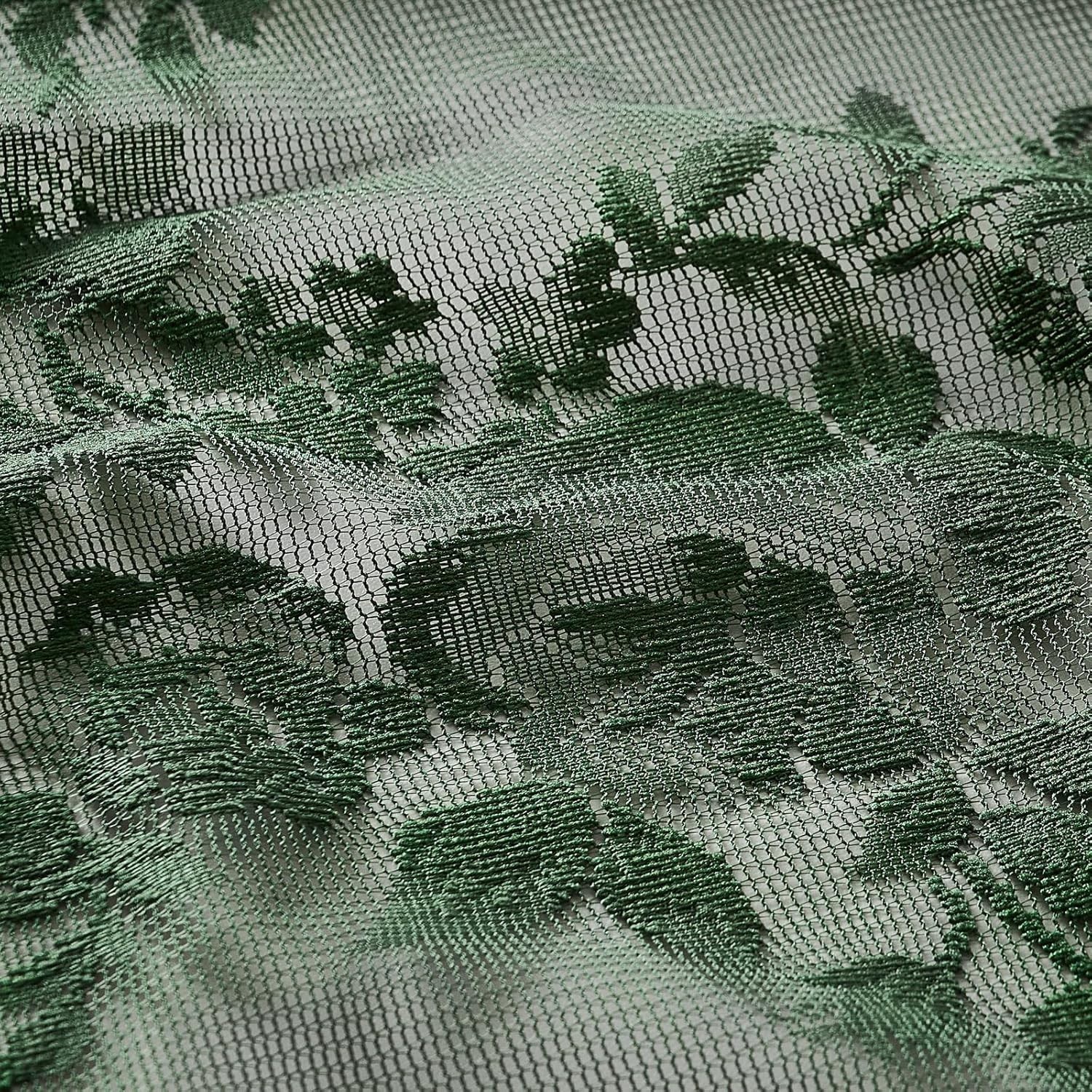 Dark Green Lace Curtains 96 Inches Long 2 Panels Sheer Floral Curtains for Li…