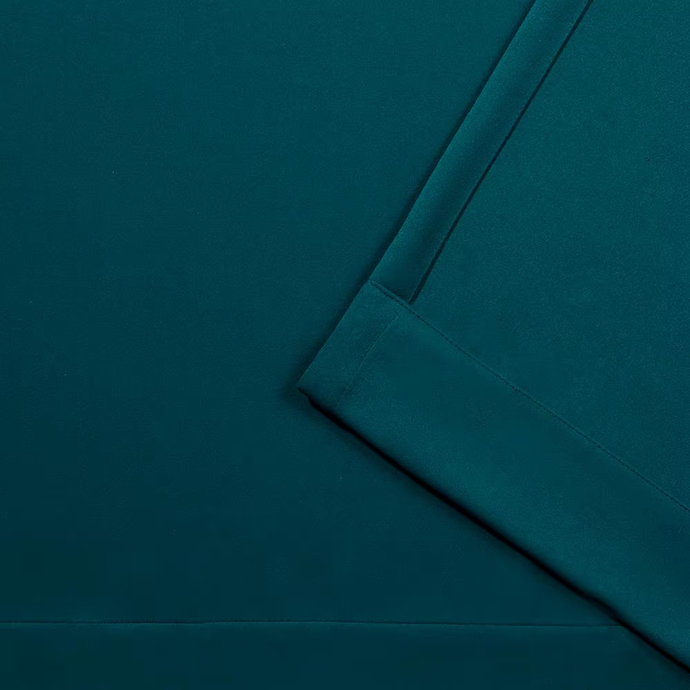 Sateen Sapphire Teal Solid Woven Room Darkening Grommet Top Curtain, 52 In. W X