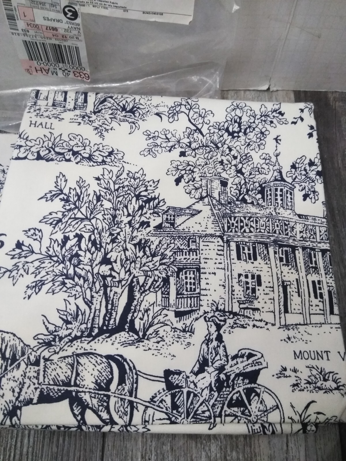 VTG. JC Penny HOME COLLECTION POLE TOP DRAPES (2) ARLINGTON PRINT 80″X63″ (NAVY)