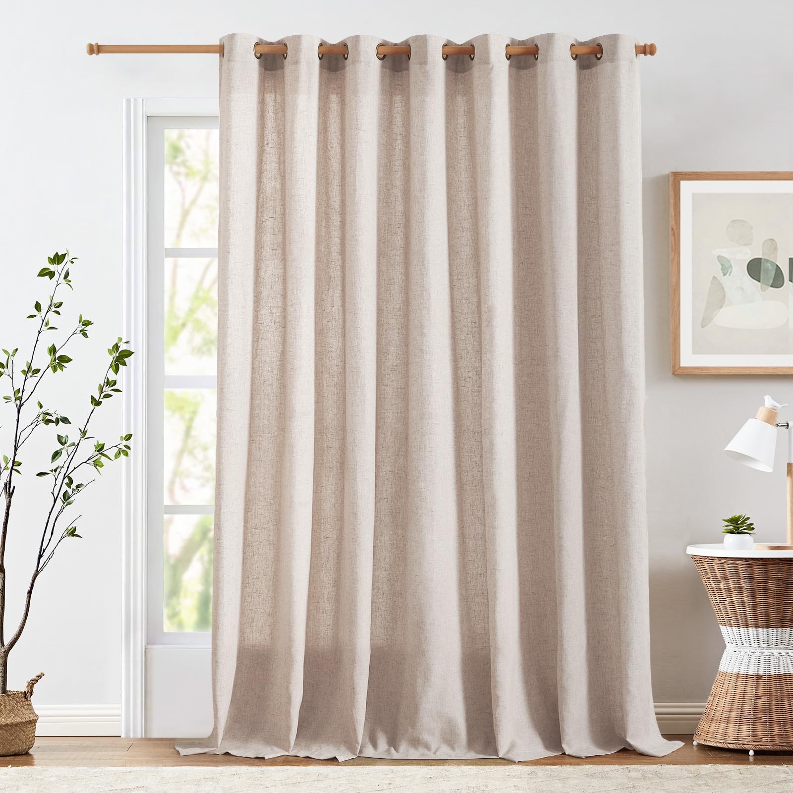 Linen Curtain 96 Inches Long for Sliding Glass Door, Extra Wide 100 Inch Farm…