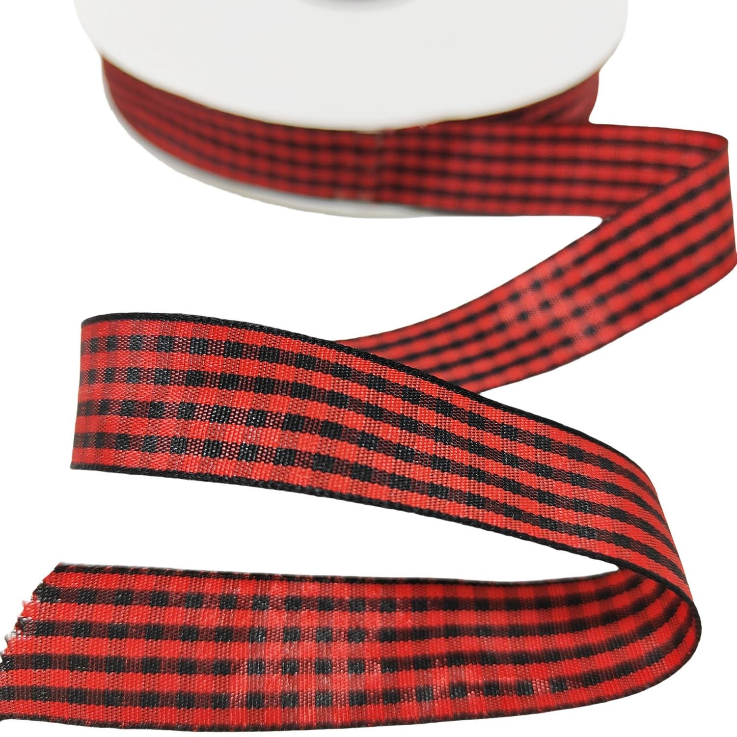 3/4 Inch 50 Yards Black Red Checkered Buffalo Plaid Gingham Ribbon Craft Bows