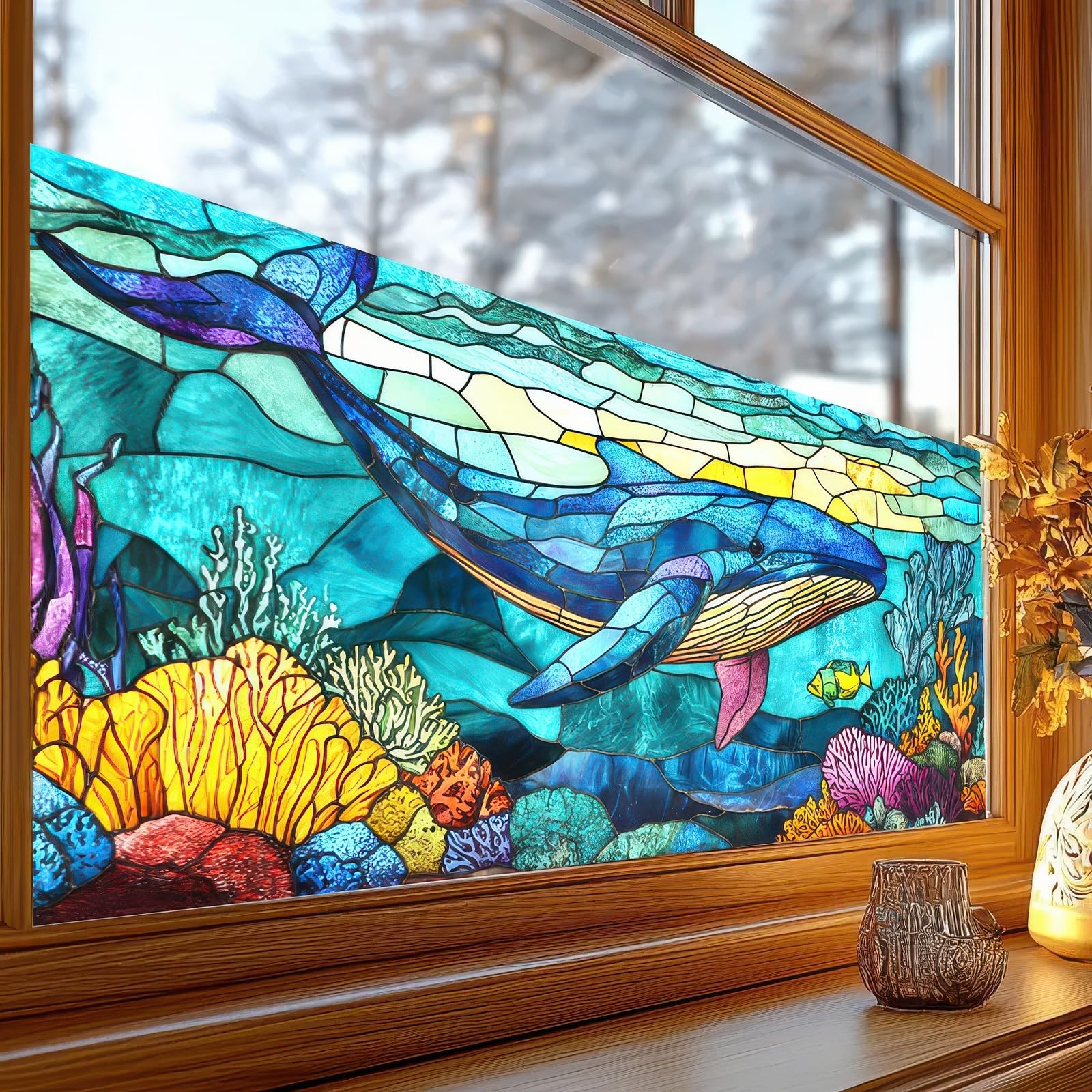 BlissYard Window Privacy Film Stained Glass 39.3×17.7 Inchs, Colorful