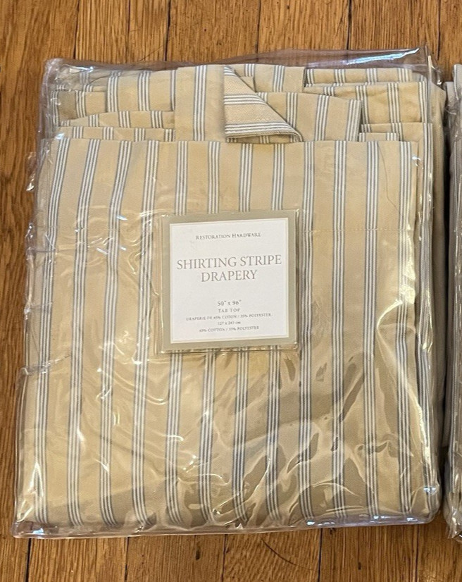 Single Restoration Hardware Tab Top Shirting Stripe Drapery 50” x 96” Never Used