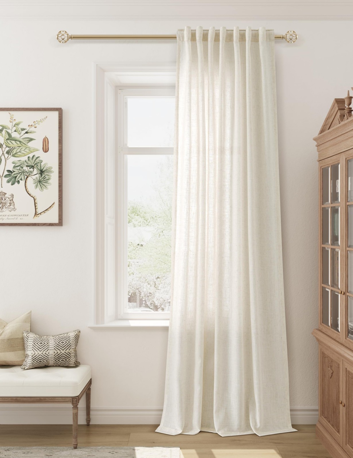 Guken Natural Cream Linen Curtains 84 inches Long for Living Room Bedroom 1 P…