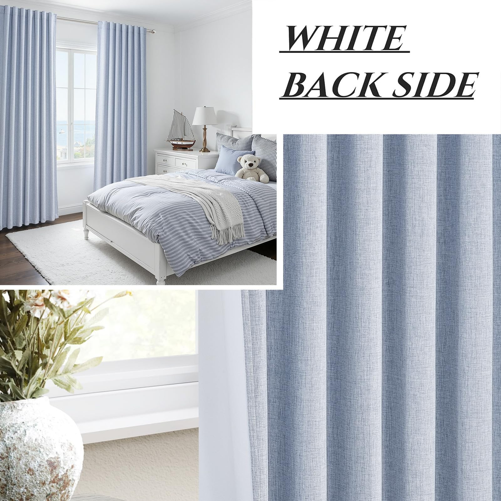 Dusty Blue Blackout Nursery Curtains 90 Inch Length for Kids/Boys Rooms/Bedro…