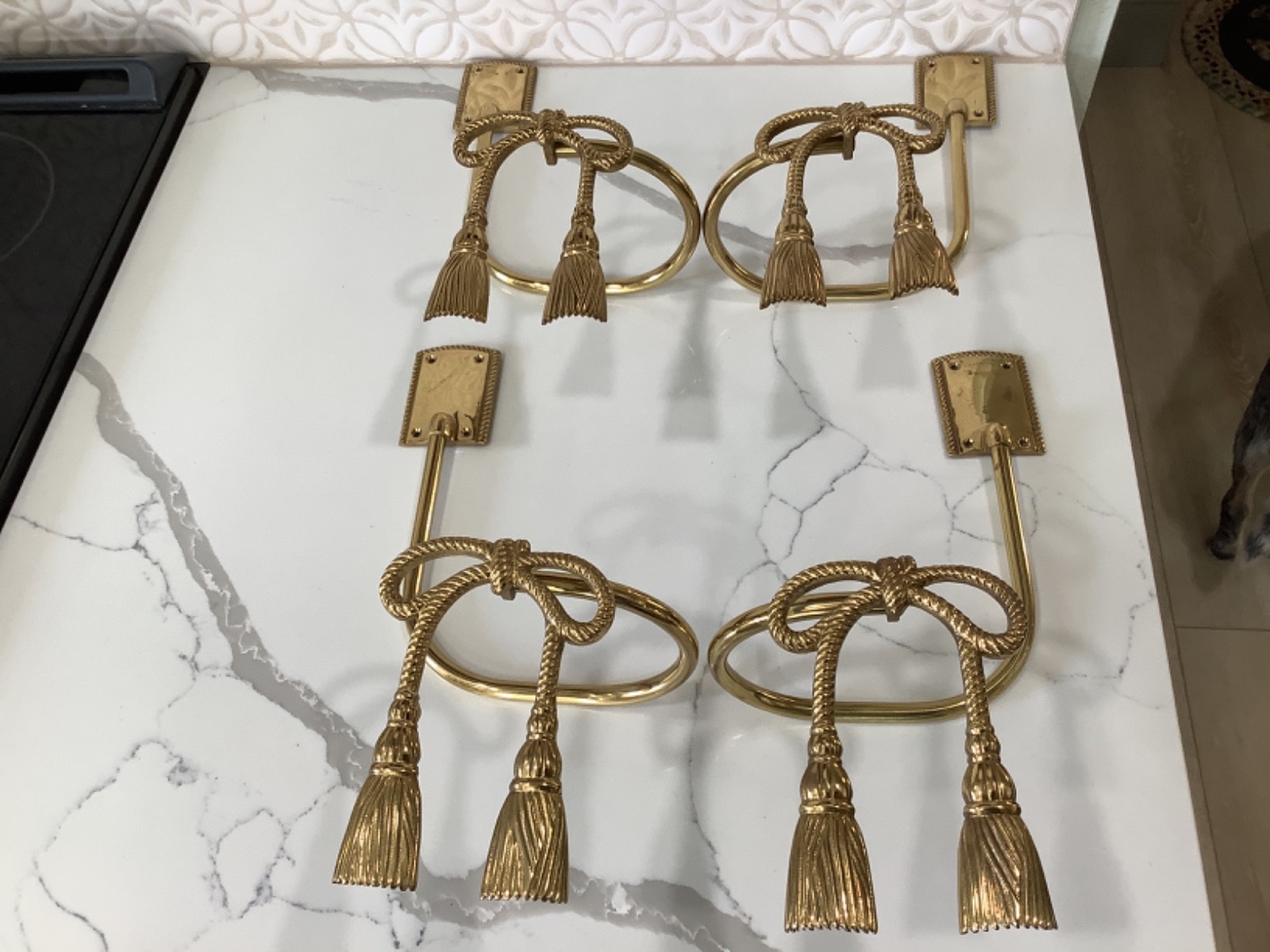 Solid Brass Curtain Tiebacks -Ribbon Bows- Set of 4 Made in India