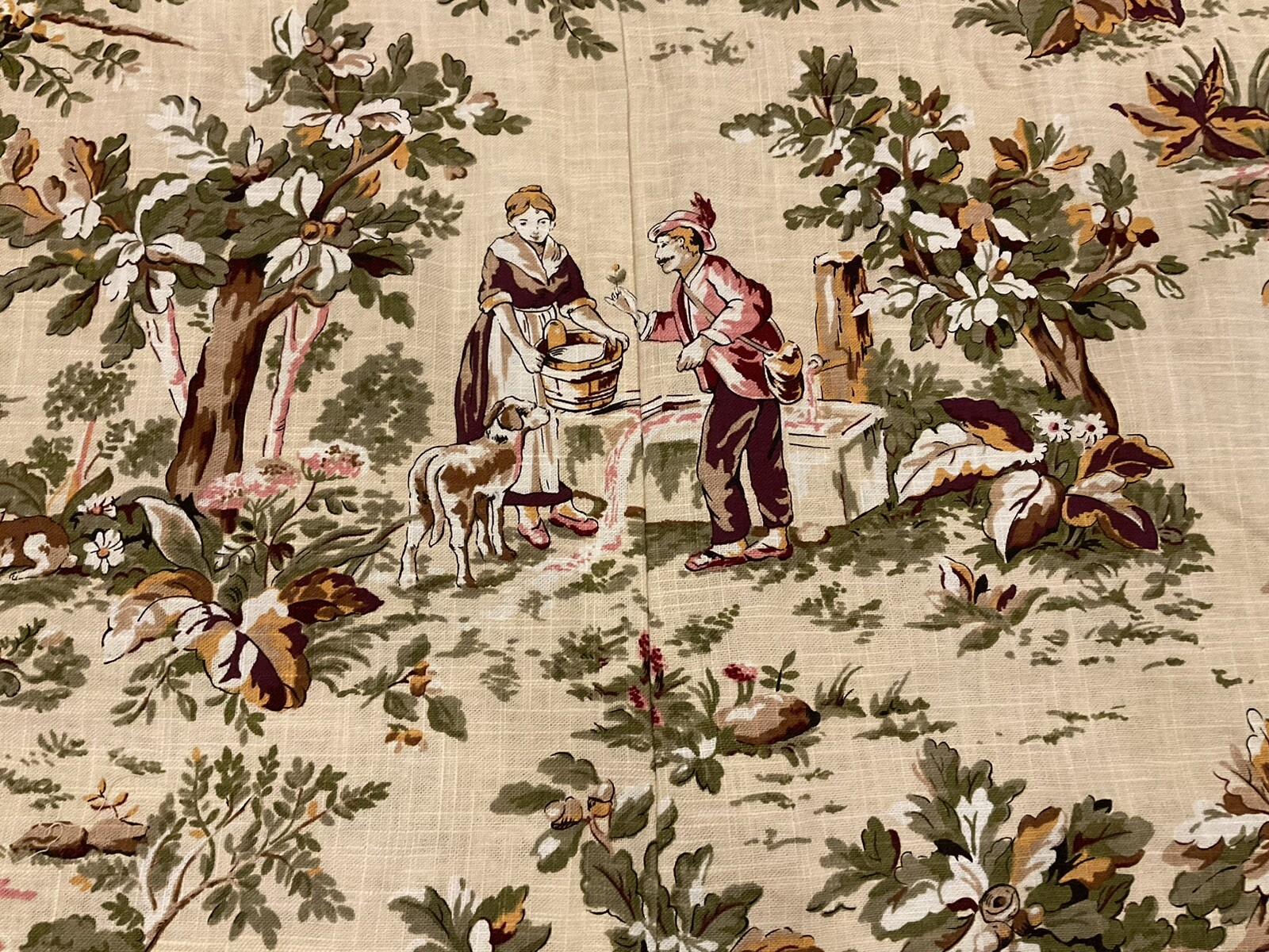 PAIR French Country Pastoral Toile Window Valances, 5.8 Yards Each, SUPER LONG