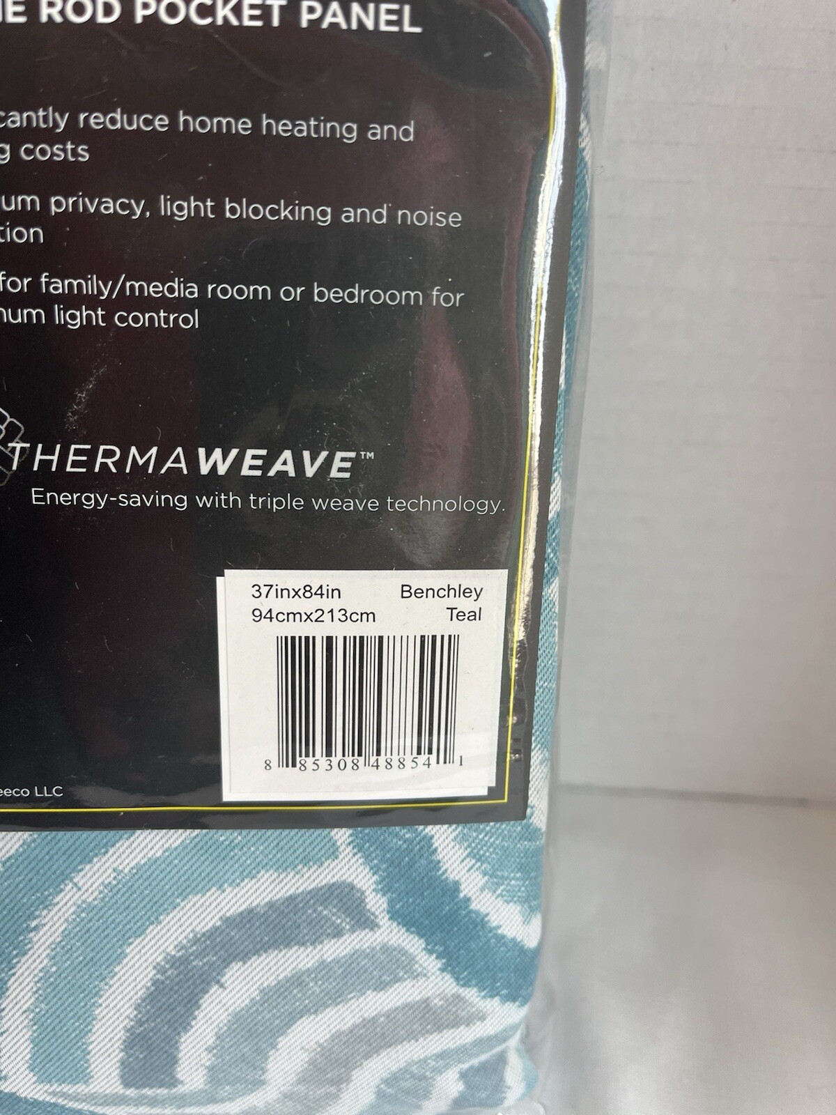 NEW Eclipse Blackout Panel Curtain 37”WX84”L ONE PANEL Benchley Teal Pattern