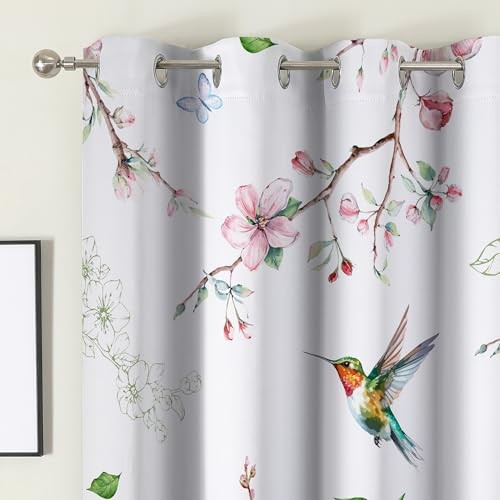 Curtains, Blackout Curtains 84 Inch Floral 52″W x 84″L (Pack of 2) Floral Bird