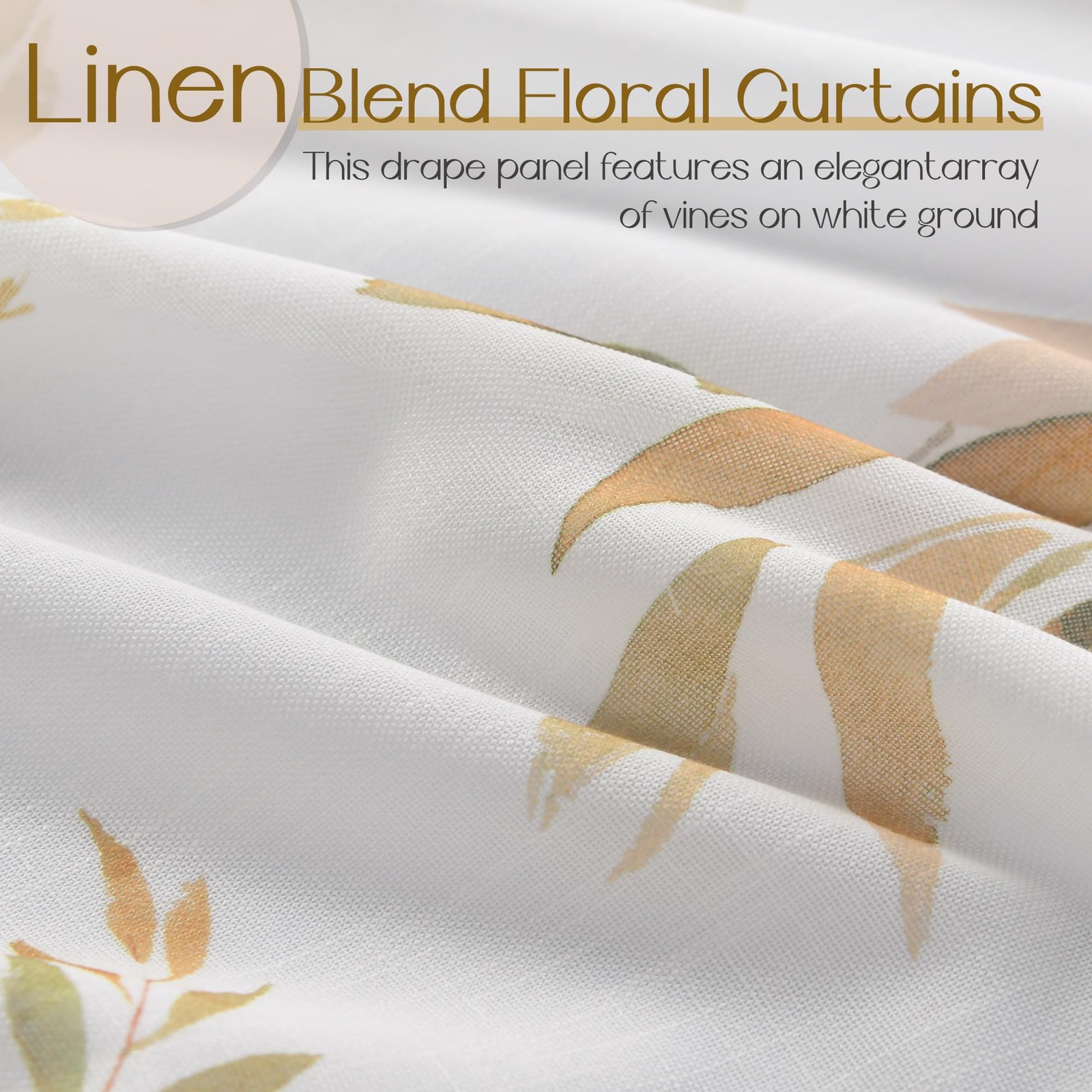 Gold and White Floral Curtains 108 inch Length for Living Room Sliding Door B…