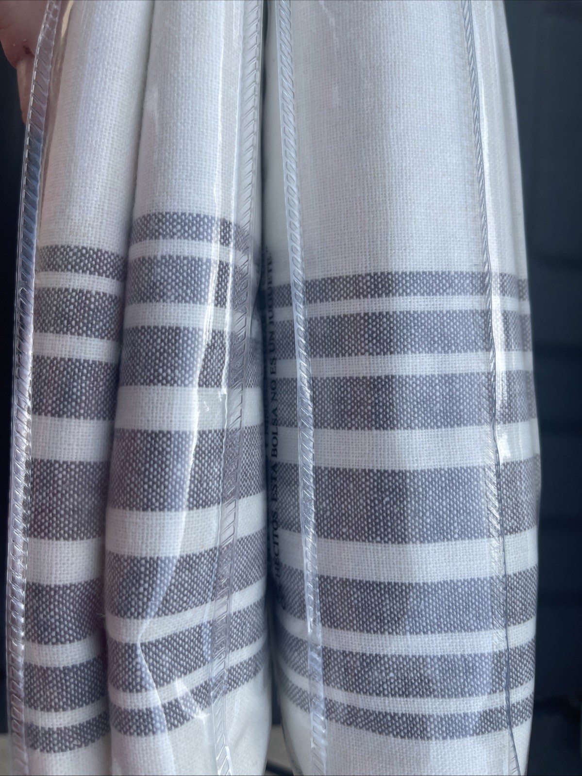 Set of (2) Pottery Barn Riviera Stripe Cotton Lined Drapes Charcoal Gray 50×84″
