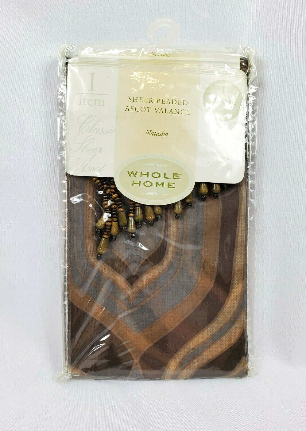 Whole Home Natasha Chocolate Brown Sheer Beaded Ascot Valance, 40″x24″