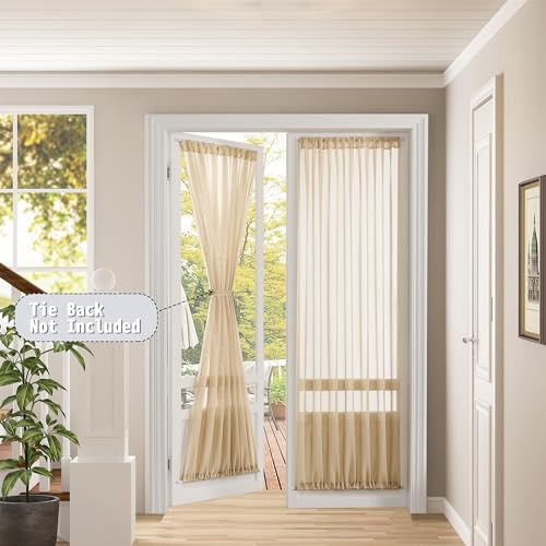 Sheer Door Curtains Closet Linen Textured 25″W x 72″L (Pack of 1) Beige
