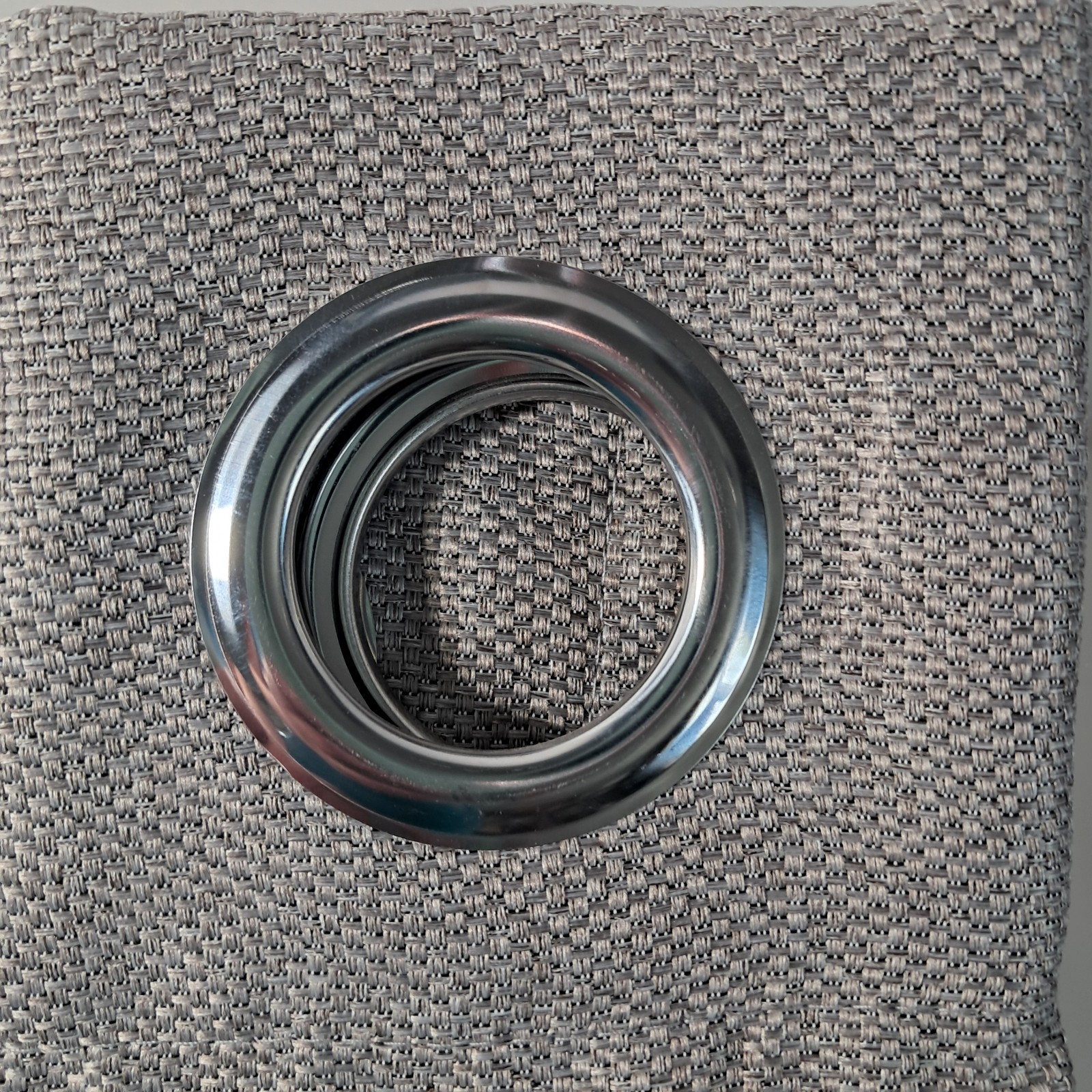 Set Of 3 Gray Woven Texture Poly 52″ x 84″ Silver Grommet Top Black Out Curtain