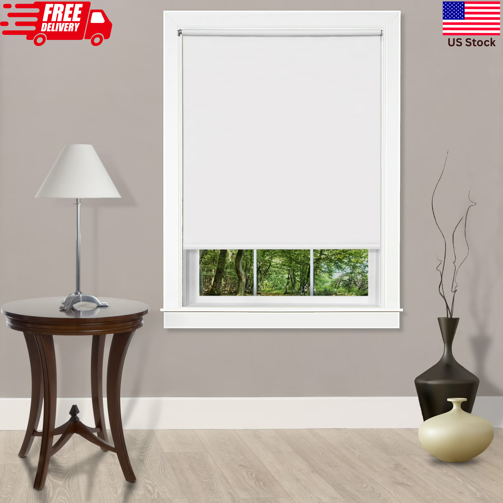 Achim Tear Down Cordless Vinyl Roller Shade 72″L x 37″W – White Room Darkening