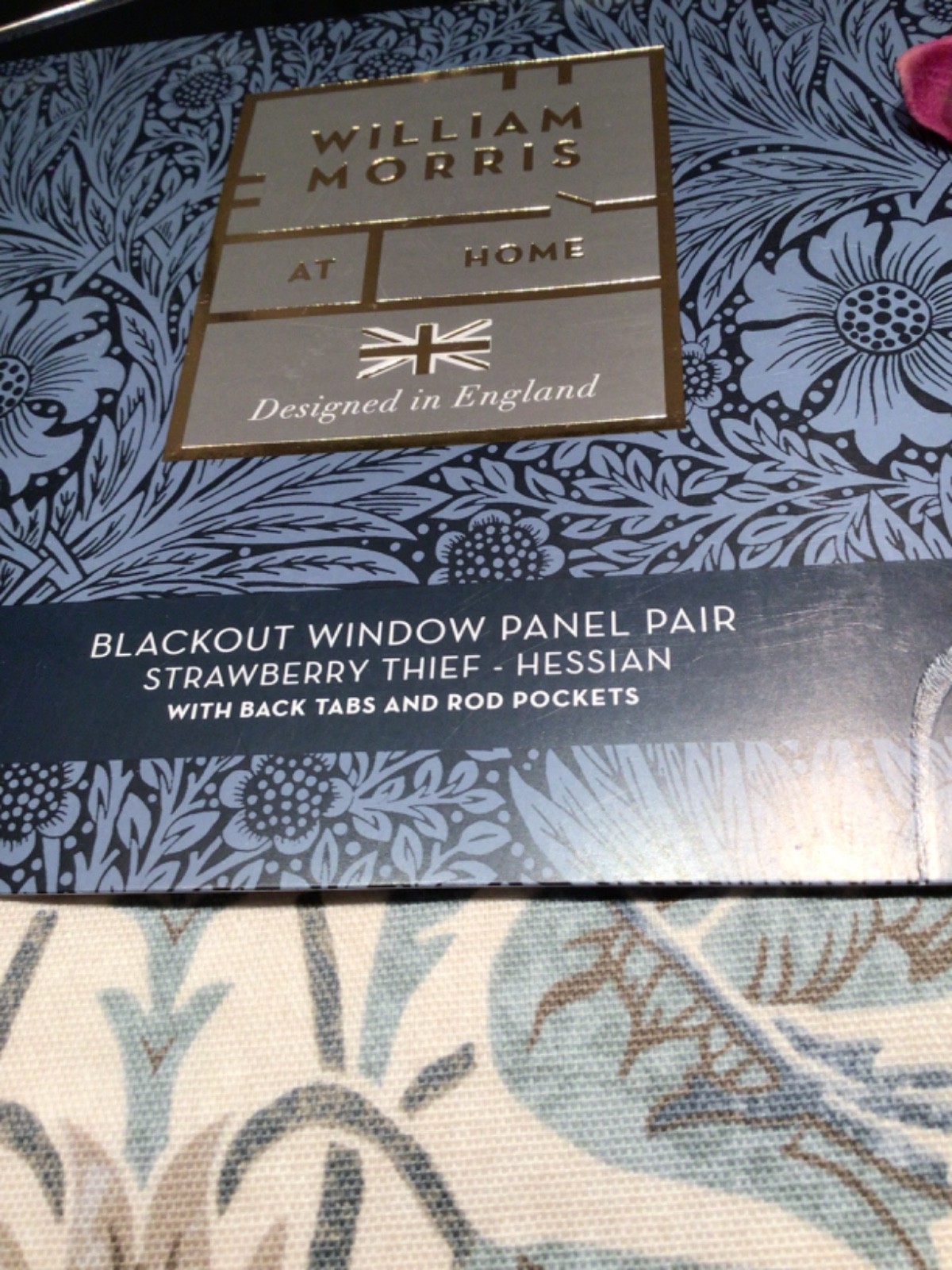 William Morris 2pc BLACKOUT Strawberry Thief Hessian Window Curtains 50×84 Heavy