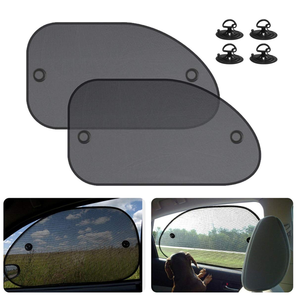 2 Pack Universal Car Window Shade, Cling 25.6″x15″ (2PCS – Side), Black