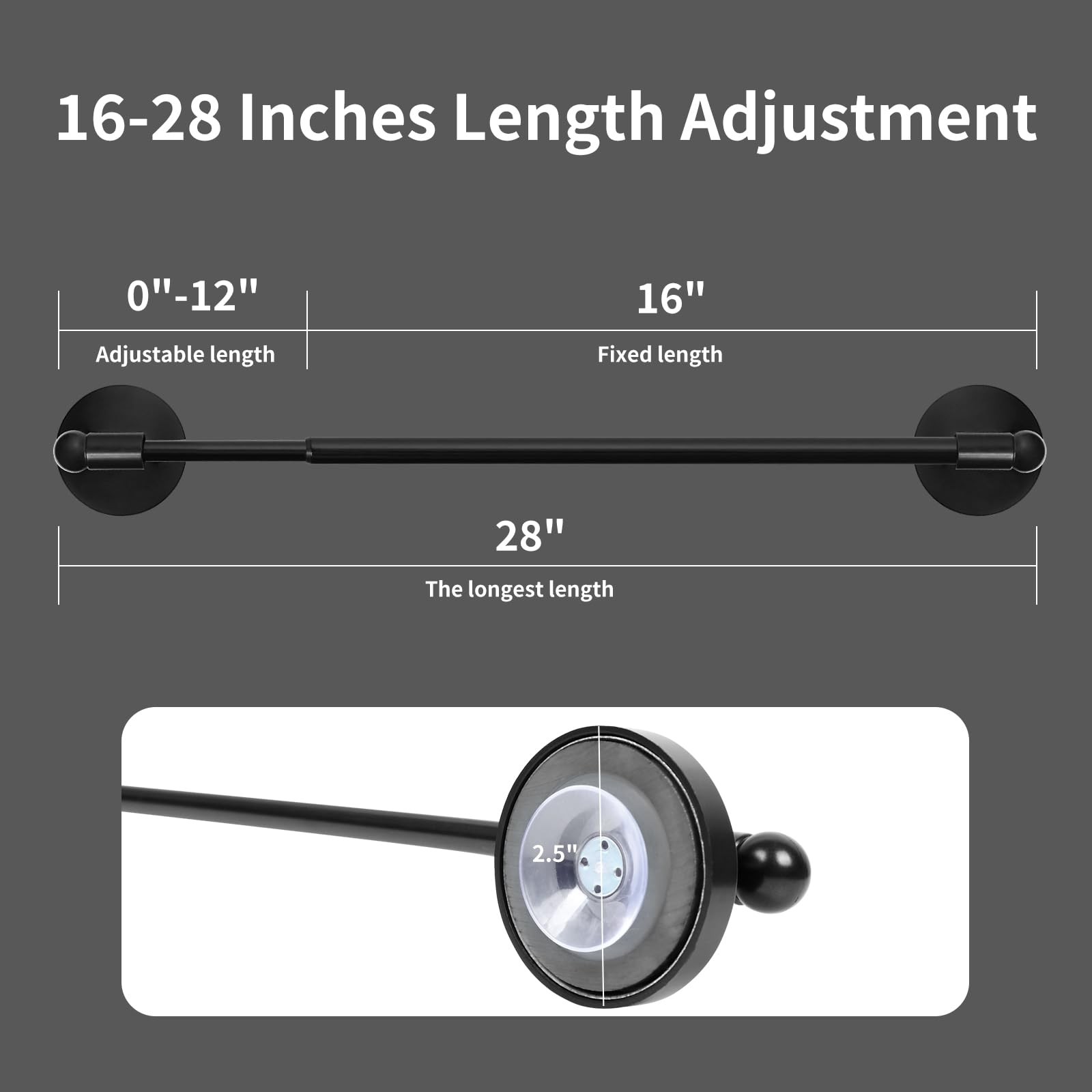 Heavy Duty Magnetic Curtain Rods for Metal Door ‎16-28 Inch 2 Pack, Black