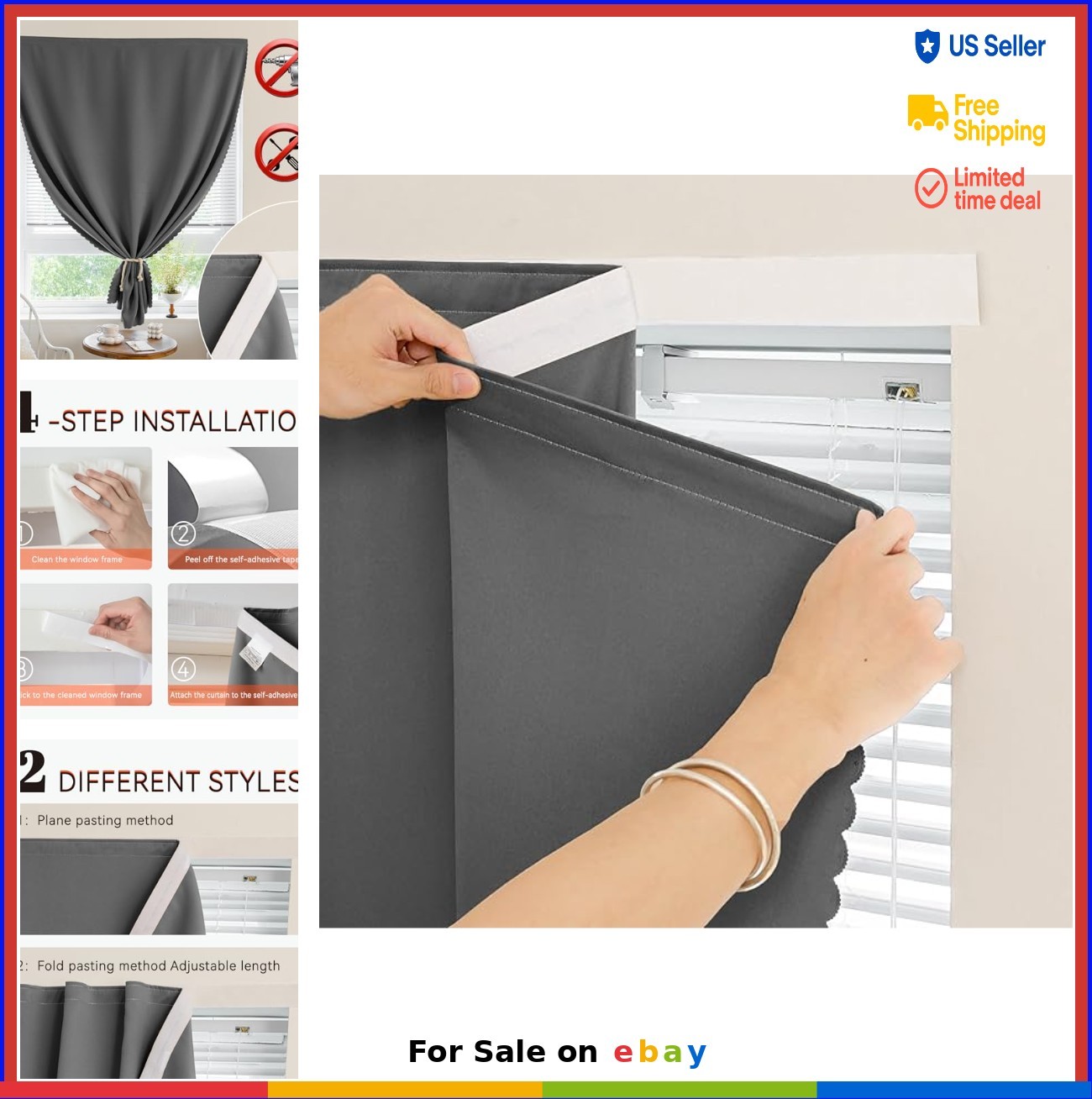 Adhesive Blackout Curtains 59×59 Inch Temporary Window Cover Grey Peel and