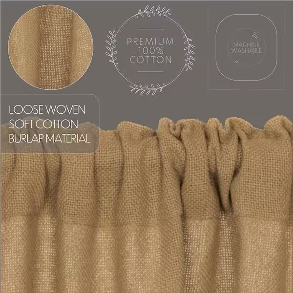 VHC Burlap 15 in. W x 60 in. L Cotton Balloon Valance in Natural Tan / Curtain