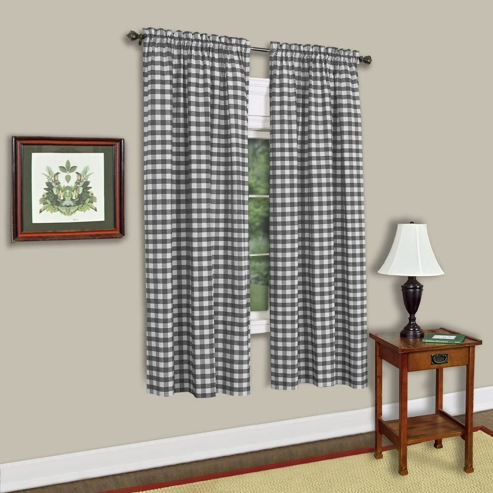 Sweet Home Collection Buffalo Check Rod Pocket Curtain Panel 54″x63″ Beige