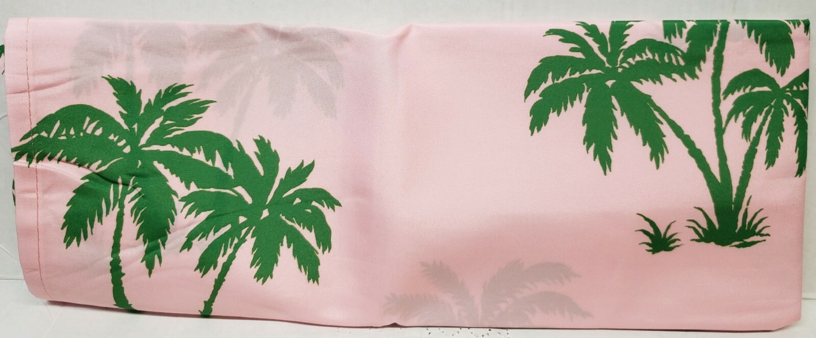 3pc. Curtains Set:2 Tiers(26″x36″) & Valance(52″x12″)GREEN PALM TREES ON PINK,MS