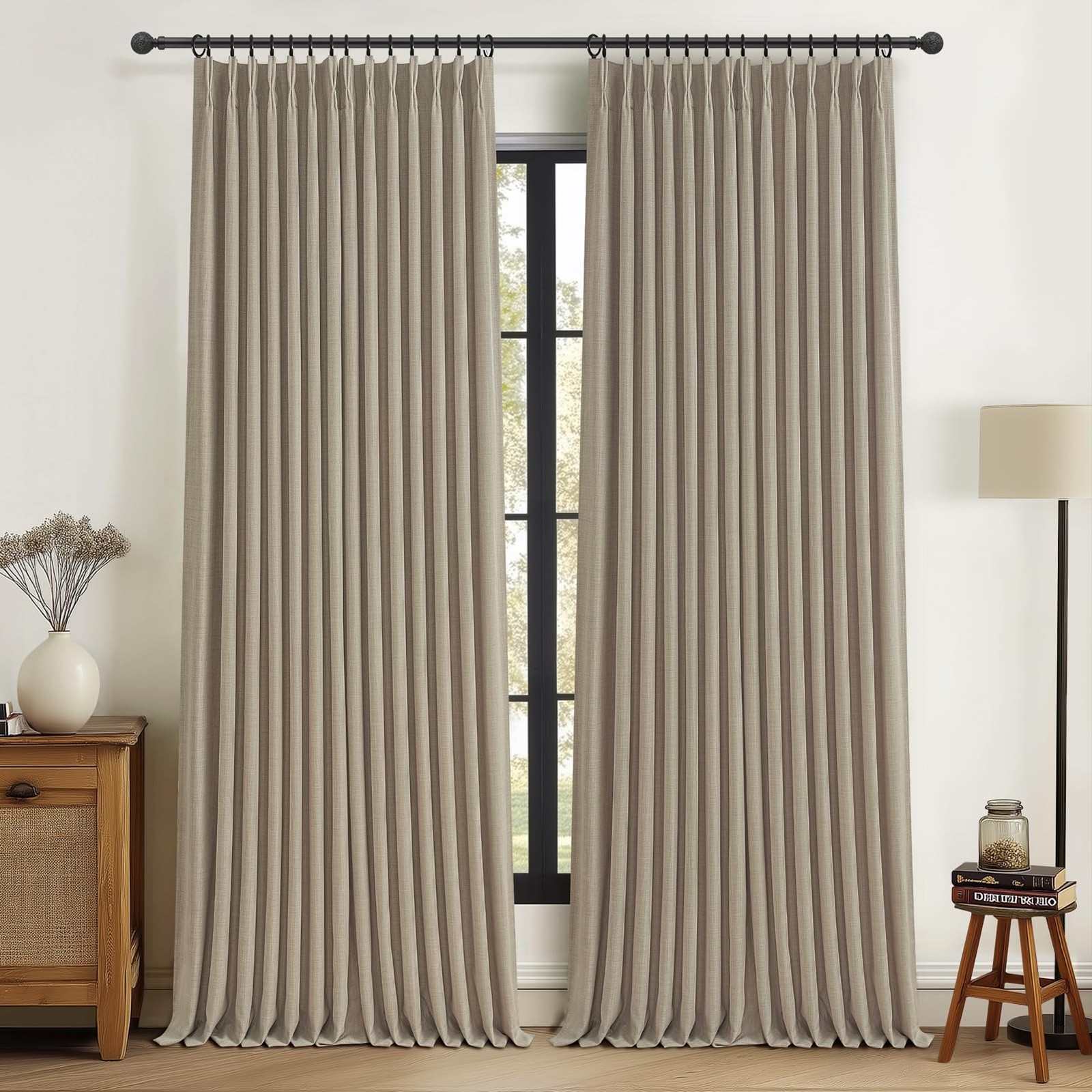 Extra Wide Burly Wood Birch Blackout Sliding Glass Door Curtains 90 Inches Lo…
