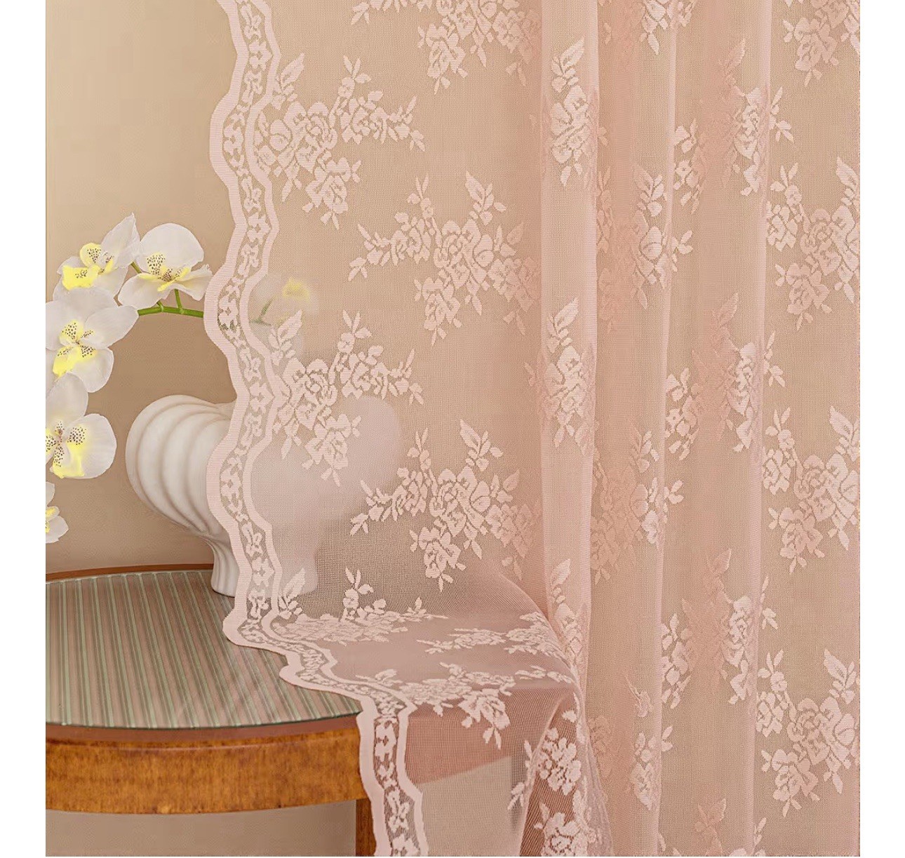 MEETSKY Pink lace curtains 50×96 2pcs French Victorian vintage beautiful/elegant