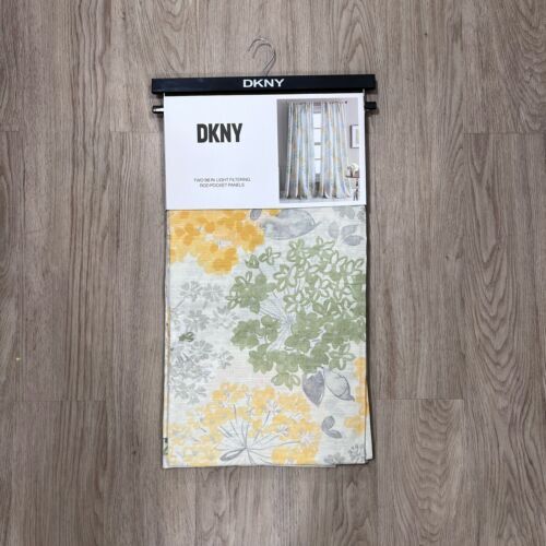 DKNY 50 x 96 Floral Fields Rod Pocket Cotton Curtains Yellow Green Gray Flowers